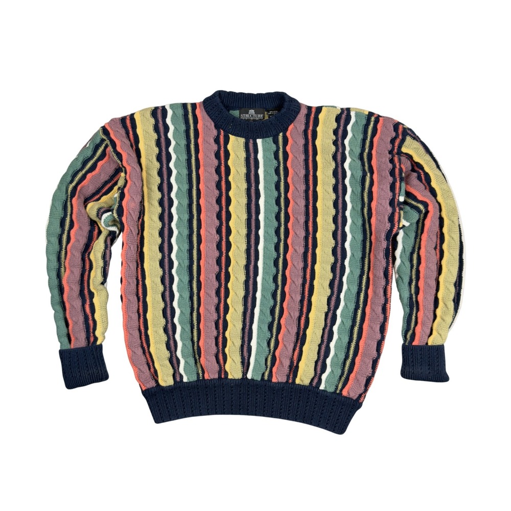 Vtg 90s Structure Coogi Style 3D Knit Sweater Mens L Fits M/L Multicolor Cotton